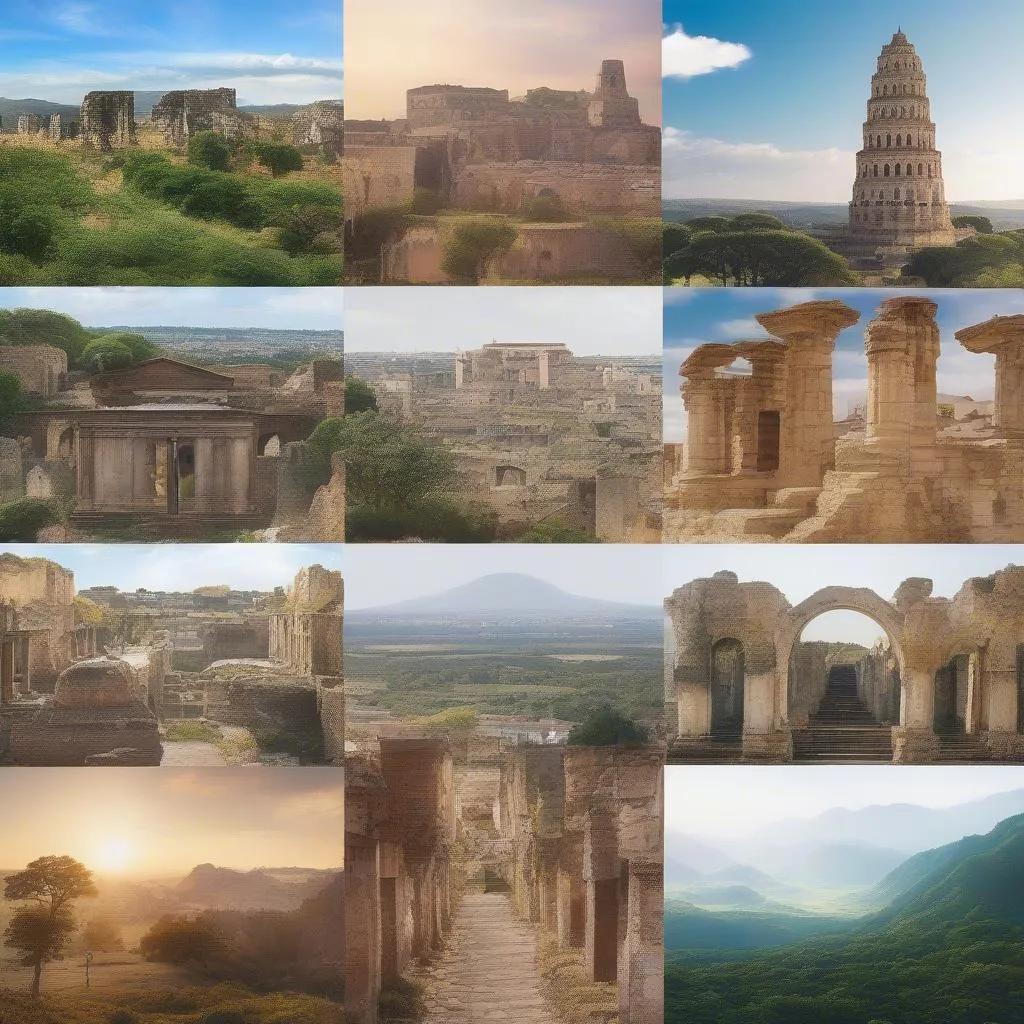 Ancient Ruins, Vibrant City, Pristine Landscape