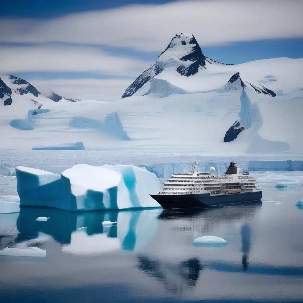 Luxury Cruise Ship Sailing Through the Antarctic