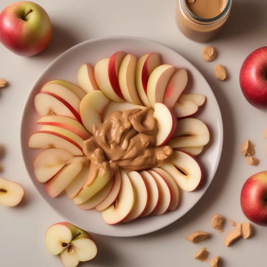 Healthy Snack: Apple Slices and Peanut Butter