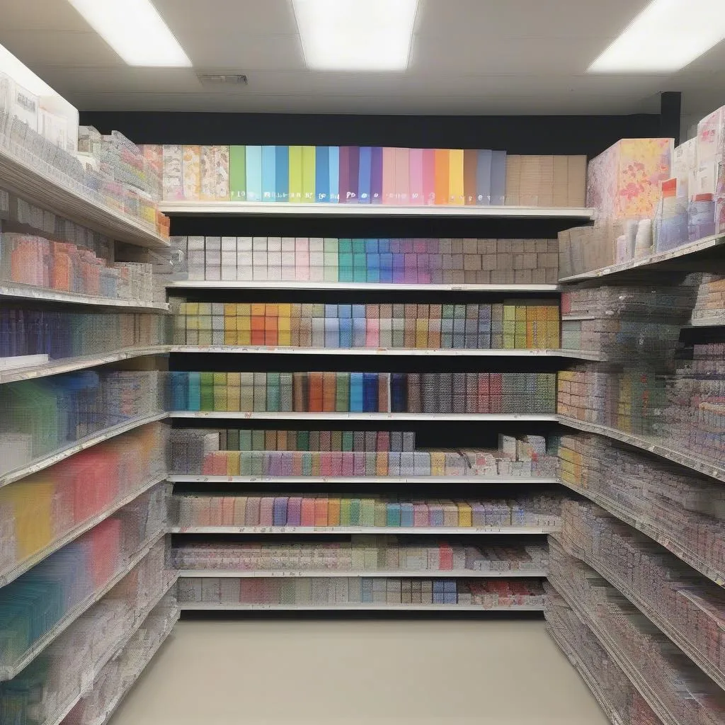 Rows of decal paper in various sizes and finishes at an art supply store