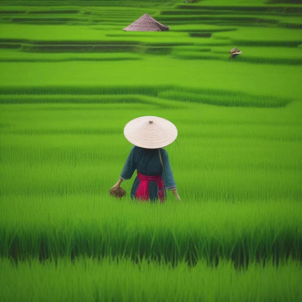 traveler exploring rice paddies