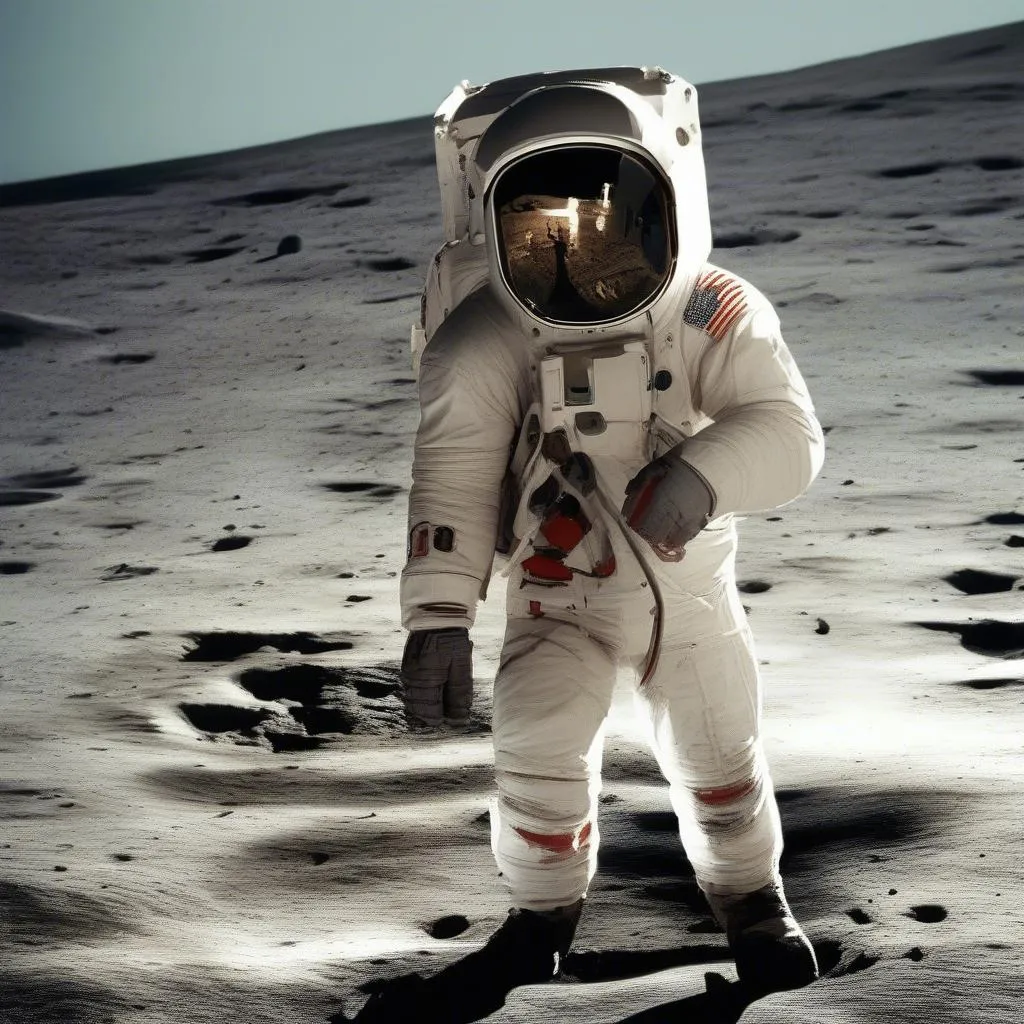 Astronaut walking on the moon surface