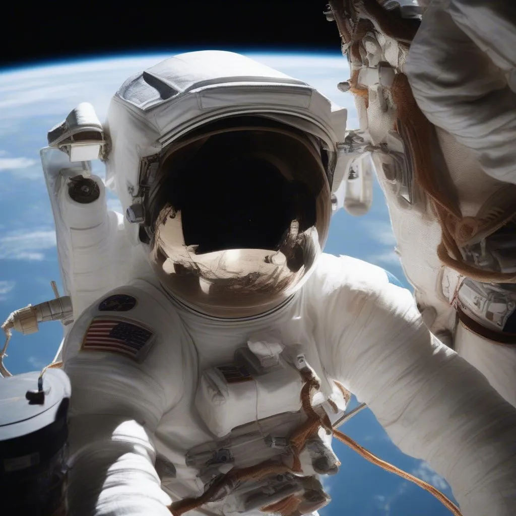 Astronauts on a spacewalk