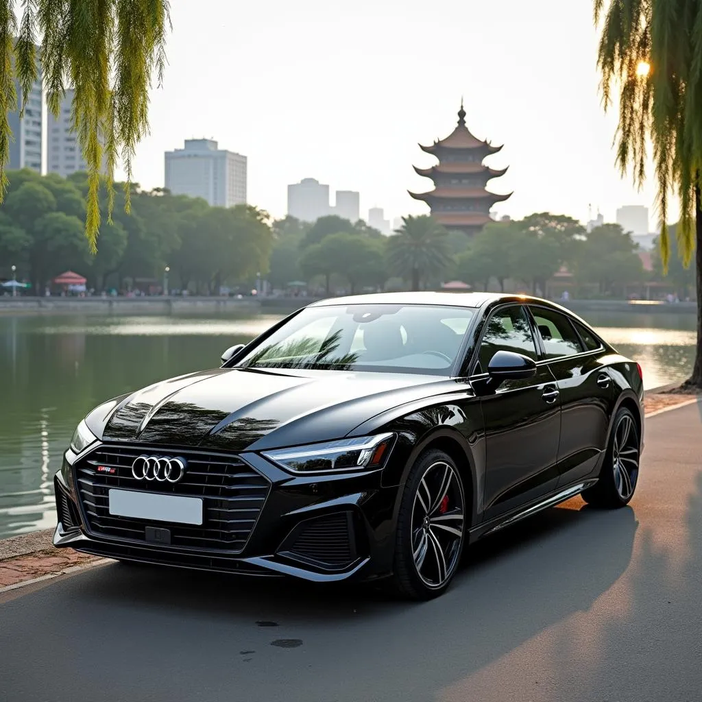 Black Audi parked near Hoan Kiem Lake in Hanoi