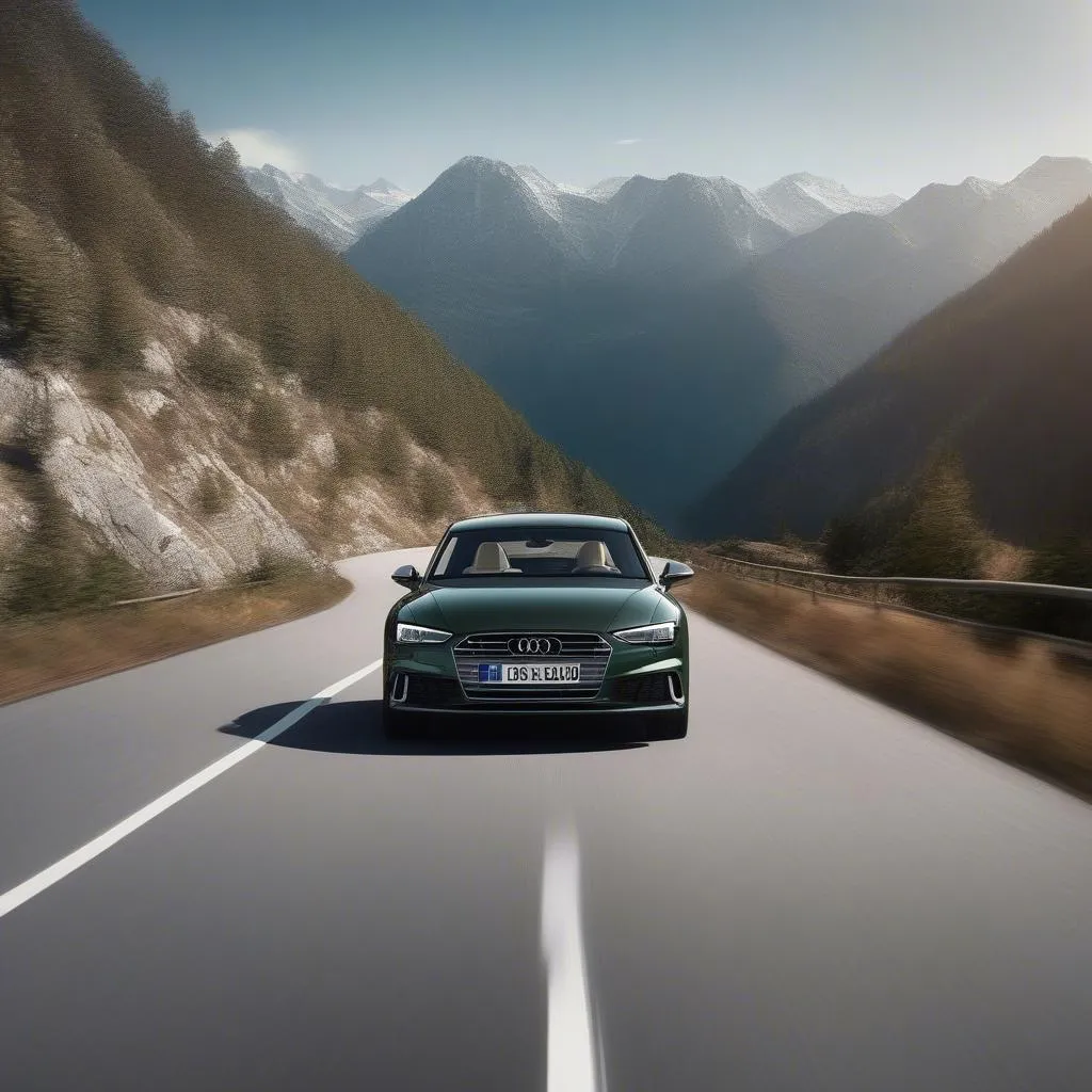 Audi driving on a scenic mountain road