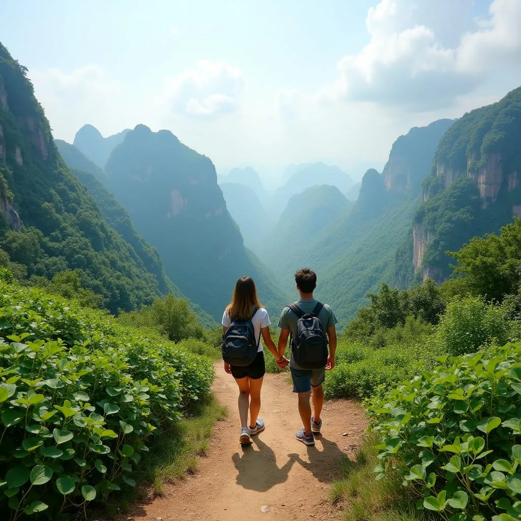 Couple hiking in Ba Vi National Park