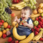 Toddler enjoying a variety of fruits