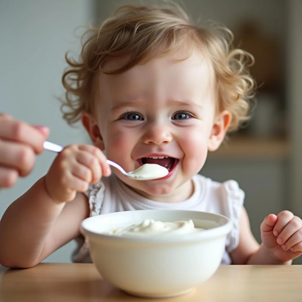 Baby Eating Yogurt from a Spoon