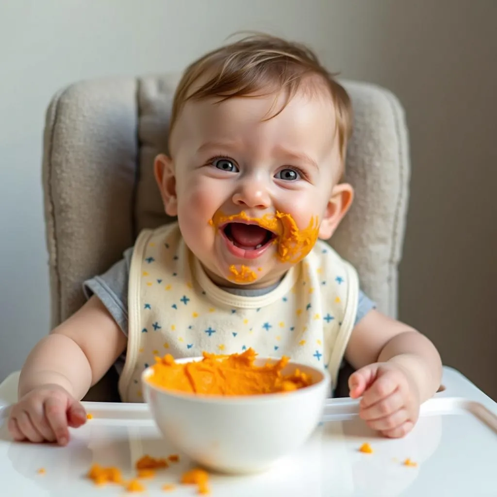 Baby Enjoying Food in High Chair