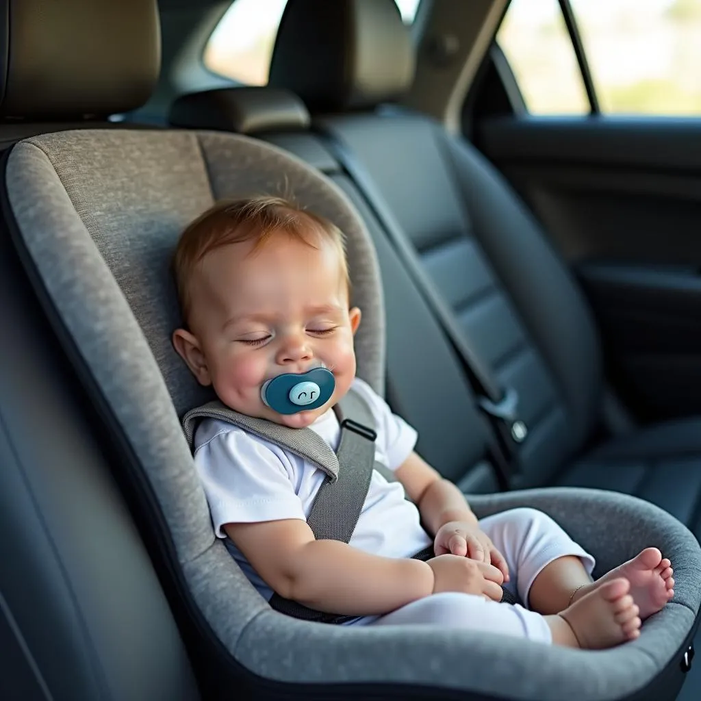 Baby sleeping soundly in a car seat