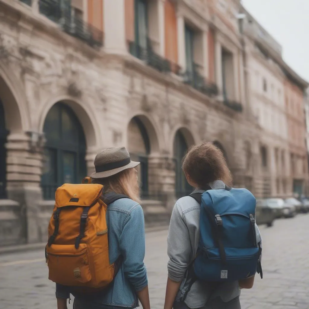 Backpackers Exploring a New City