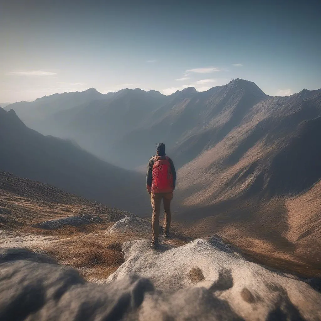 Backpacker in Mountains