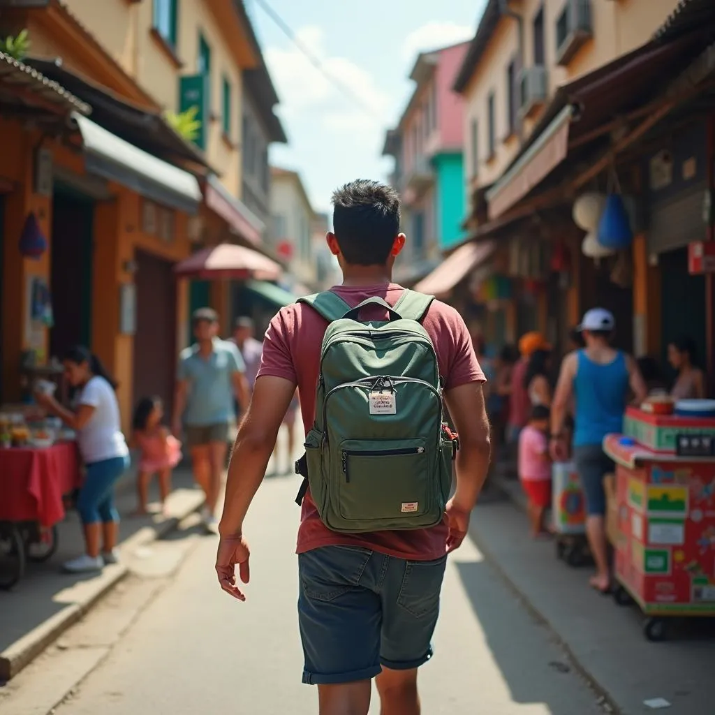 Millennial backpacker exploring a new city