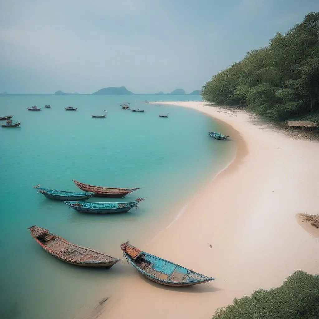 Bai Xep Beach with fishing boats