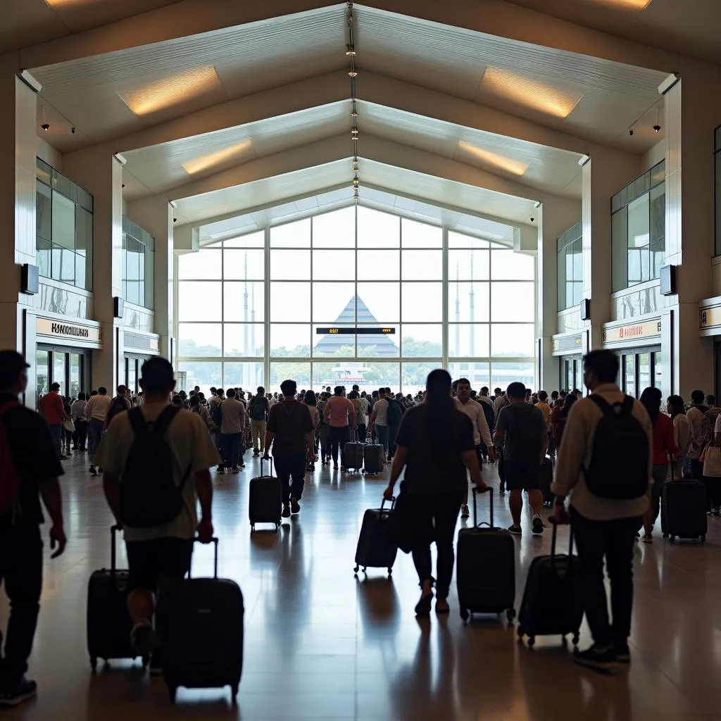 Tourists arriving at Bali Airport