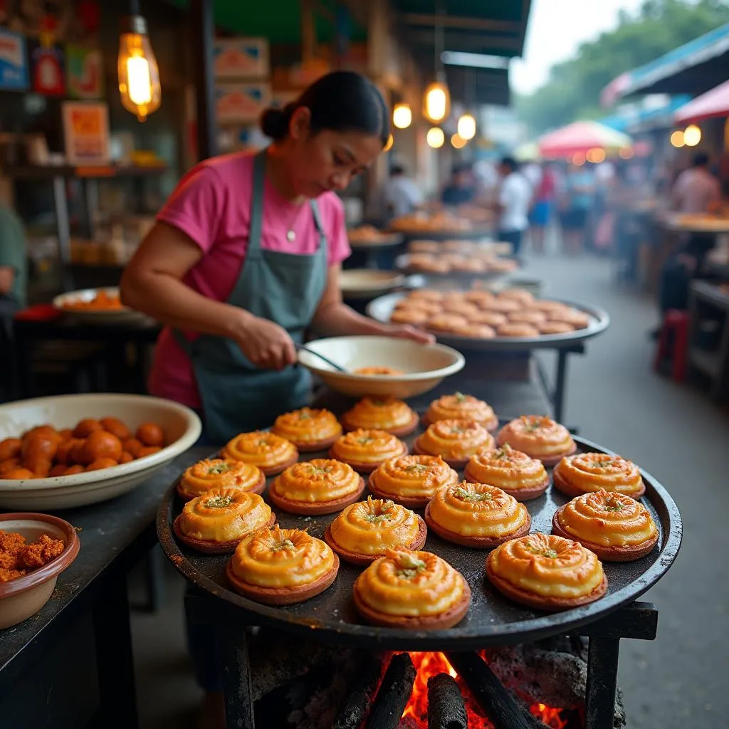 A vendor preparing banh can in Nha Trang