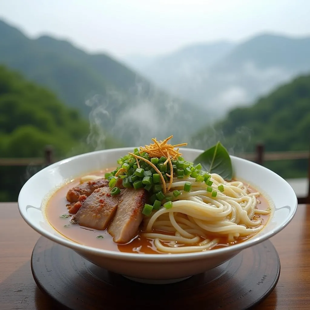 Steaming bowl of Banh Canh Gio Heo in Da Lat