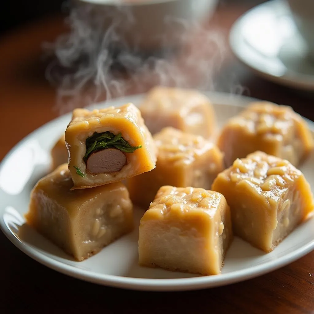 A plate of Banh Chung, the Vietnamese sticky rice cake