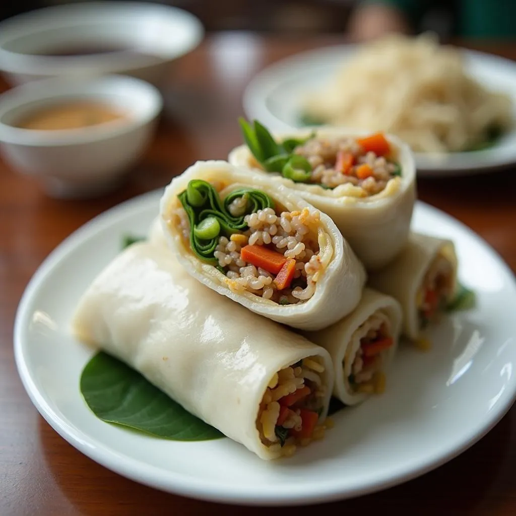 Steamed rice rolls filled with savory ingredients