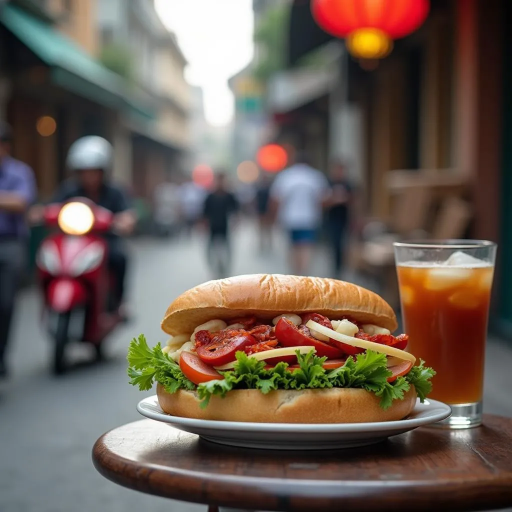 Hanoi street food: banh mi and coffee