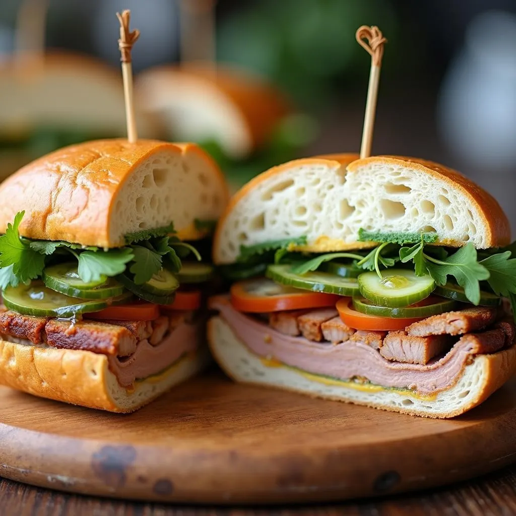 Banh Mi Sandwich on a Wooden Board