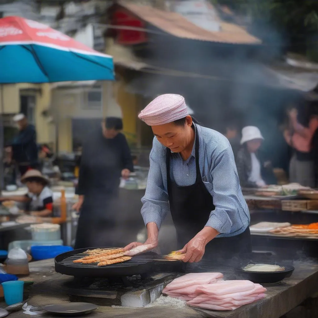 Banh Trang Nuong vendor in Dalat