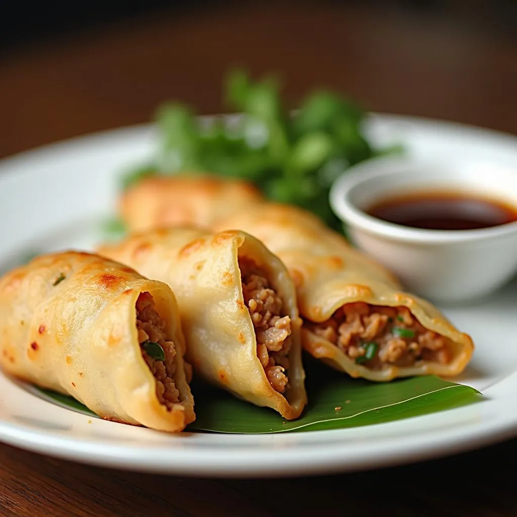 Crispy Banh Xeo served with fresh herbs and dipping sauce