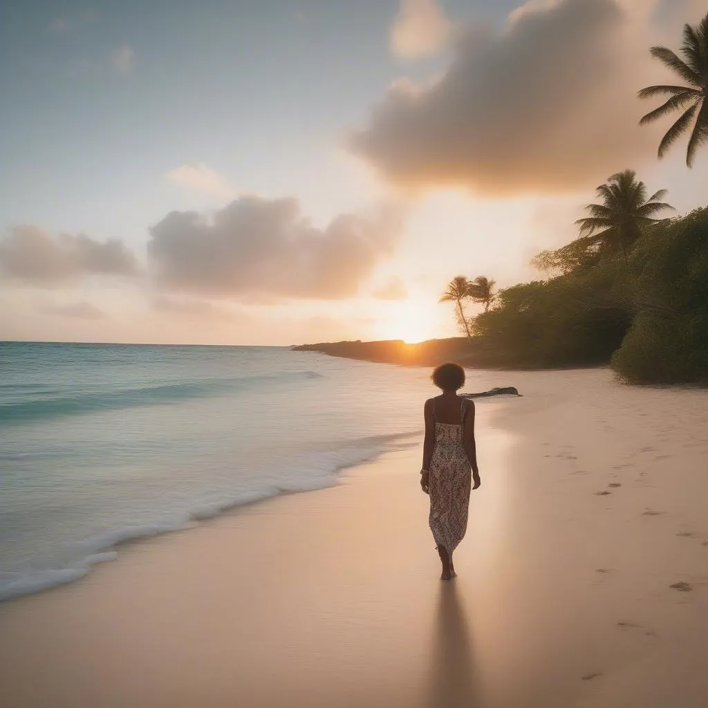 Solo female traveler enjoying the beach in Barbados