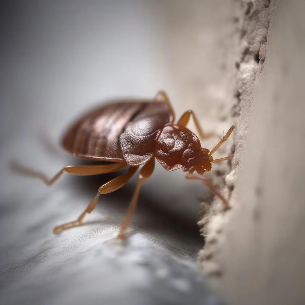 Bed Bug Crawling Through Crack in Wall