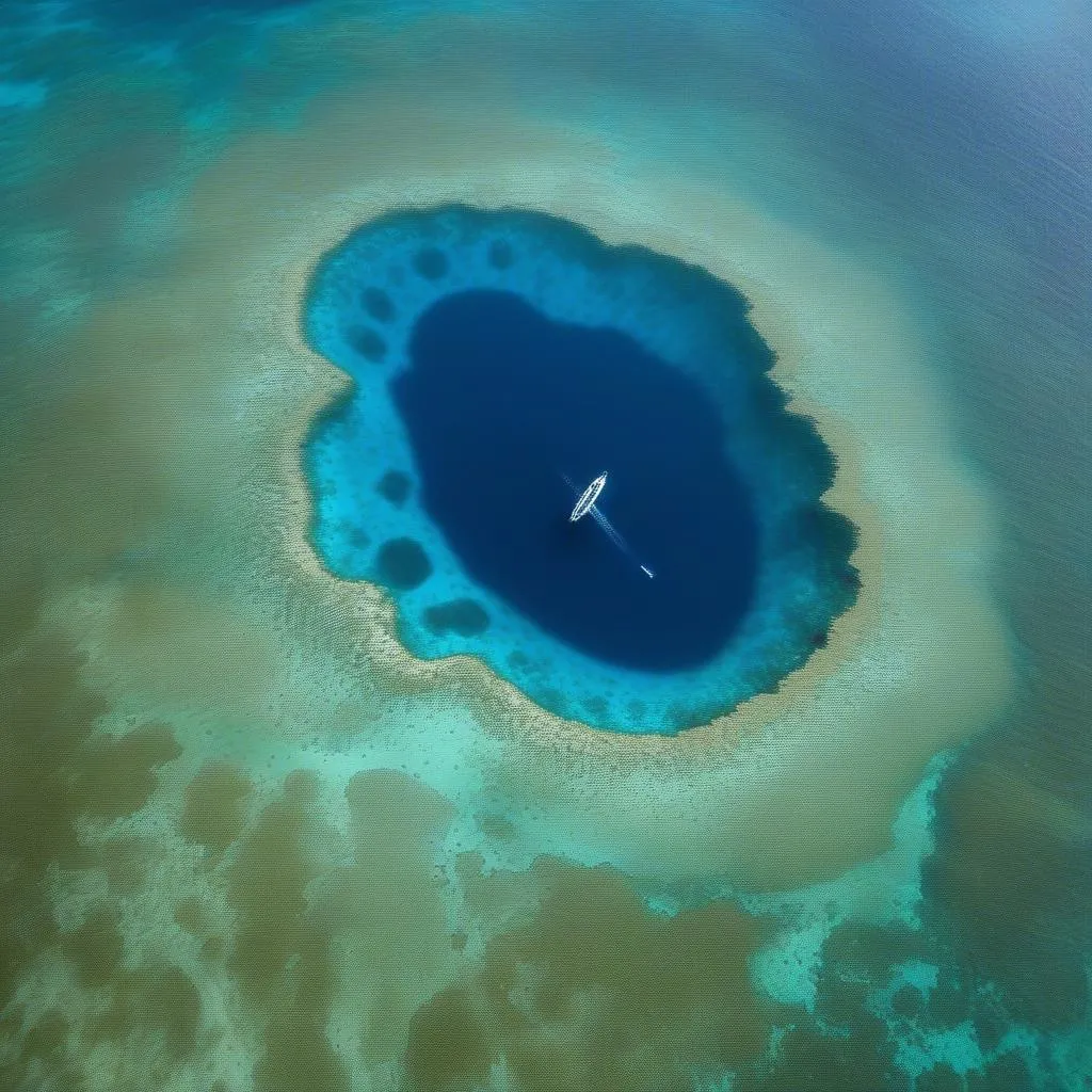 Aerial view of the Great Blue Hole in Belize