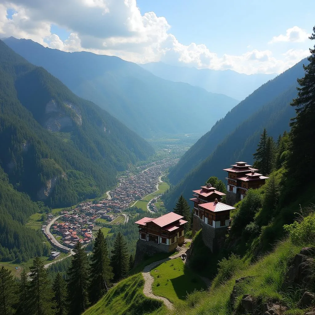 Bhutanese Village in Mountains