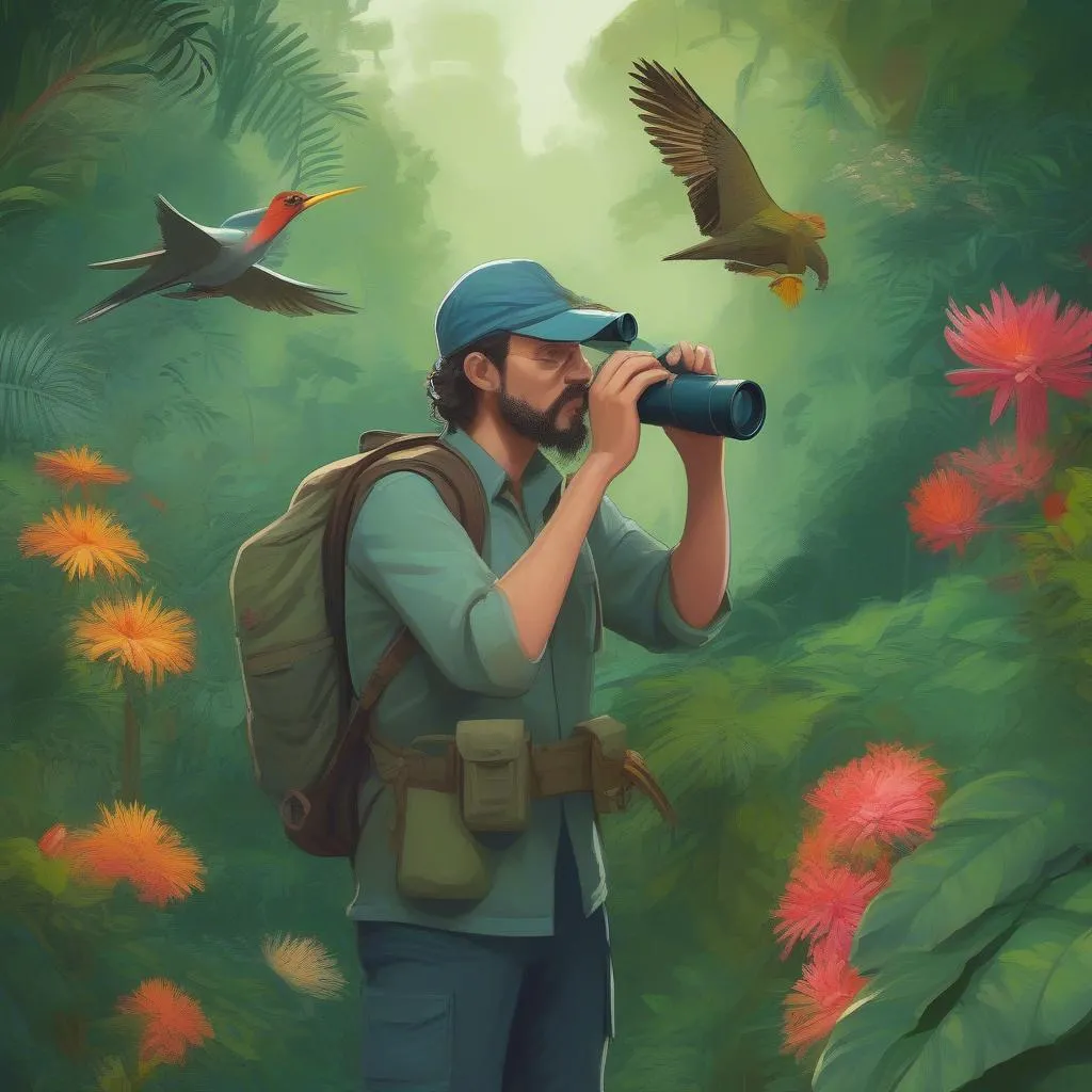 Birdwatcher in the Rainforest