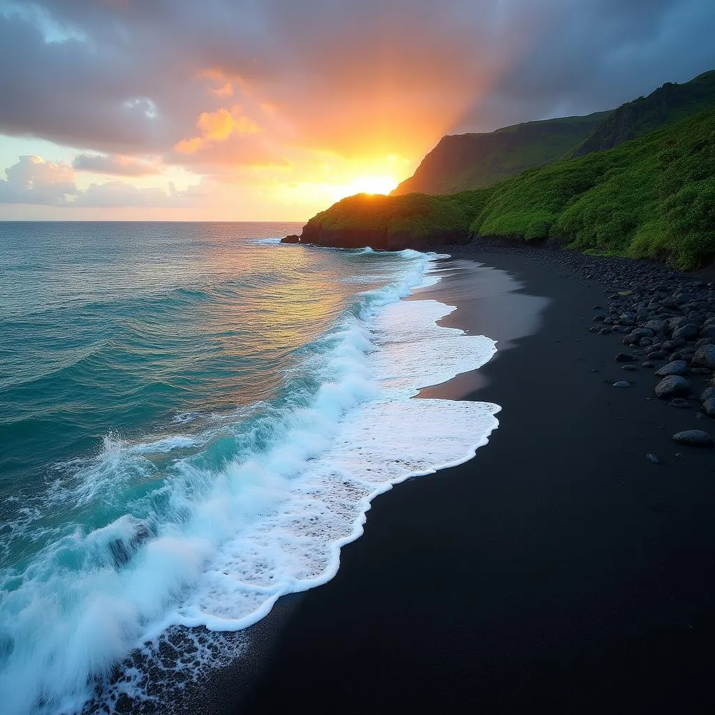 Black Sand Beach in Hawaii