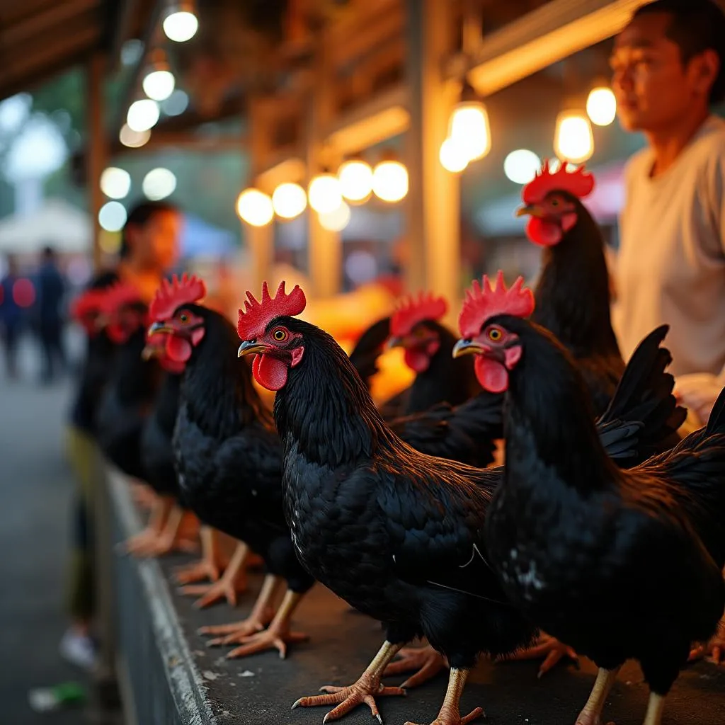 Black Silkie chicken for sale in Hanoi market