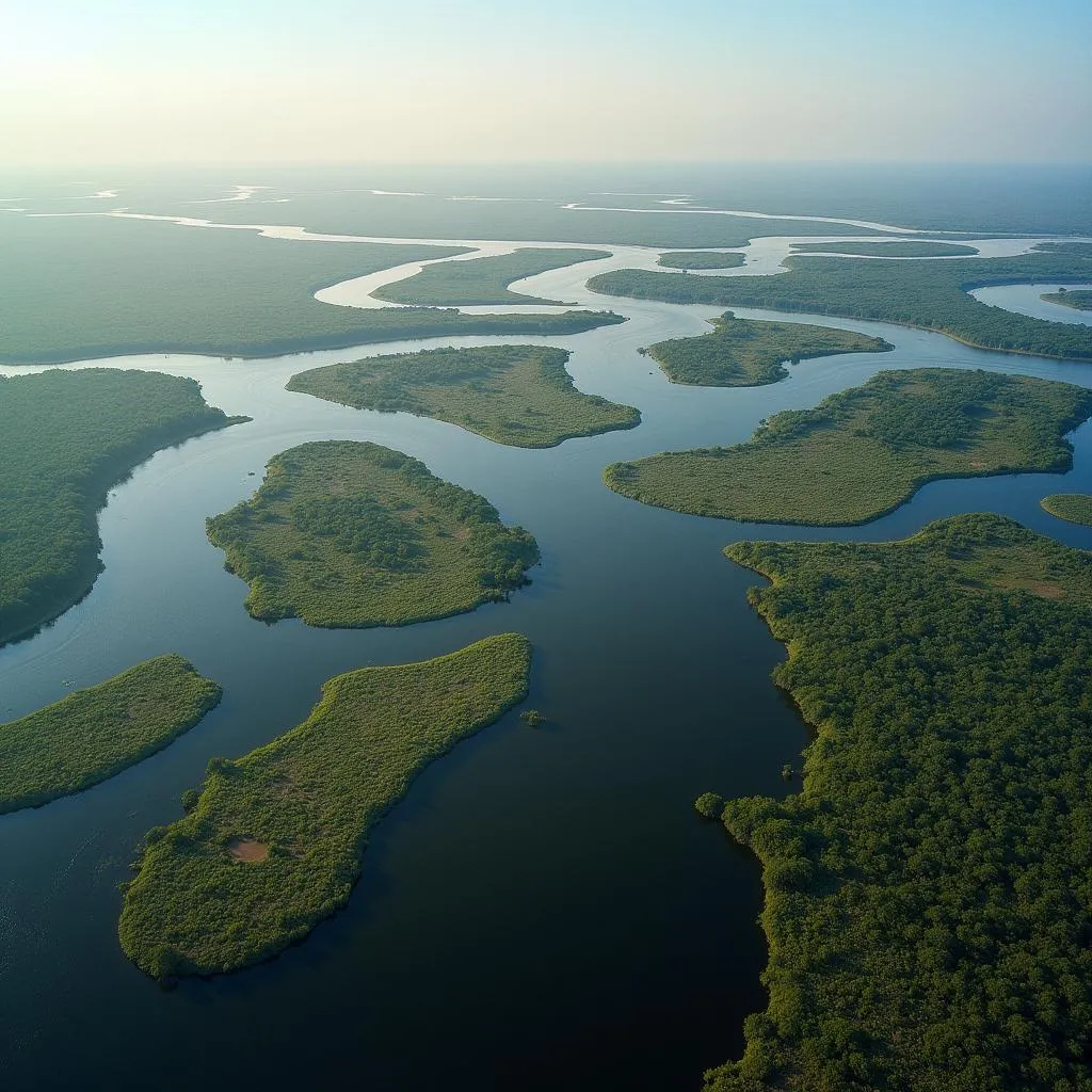 Aerial view of the Okavango Delta in Botswana