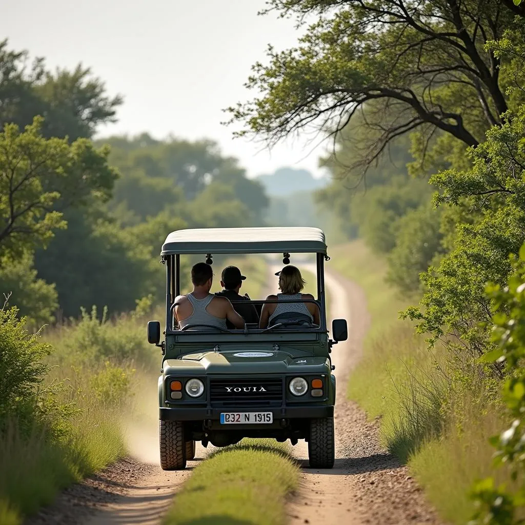 Tourists on a safari jeep in Chobe National Park, Botswana