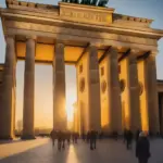 Brandenburg Gate illuminated by the setting sun