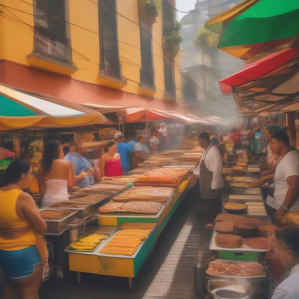 A vibrant Brazilian street food market