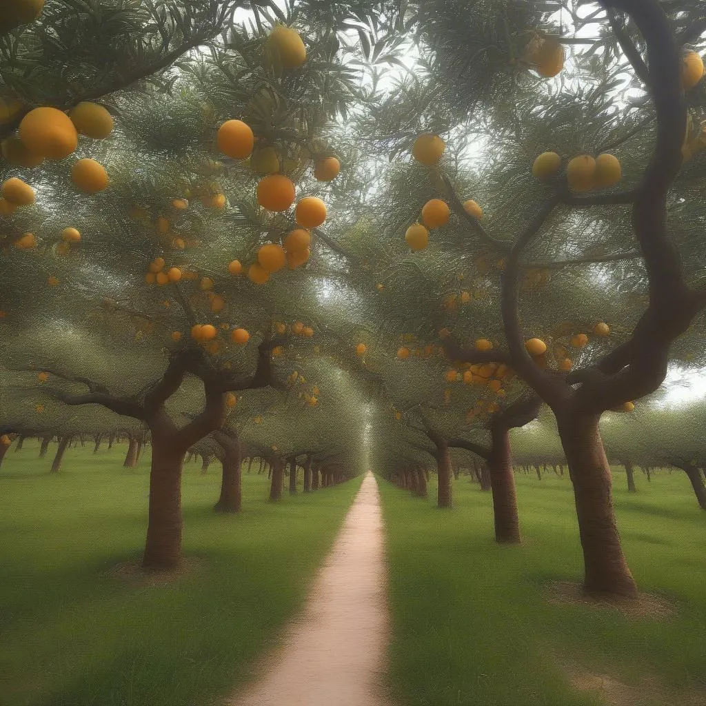 Buddha's hand citrus trees in a Chinese orchard