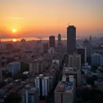 Buenos Aires cityscape at sunset