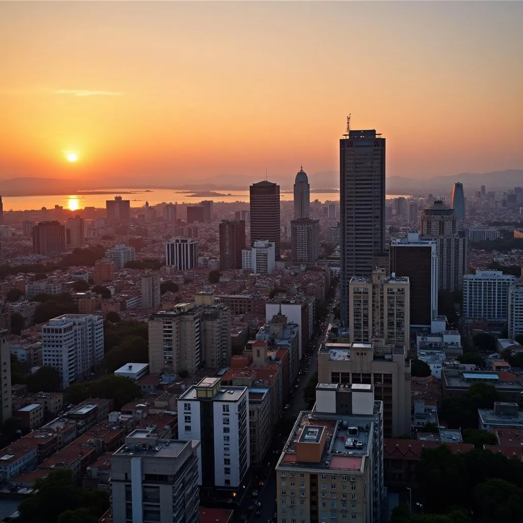 Buenos Aires cityscape at sunset