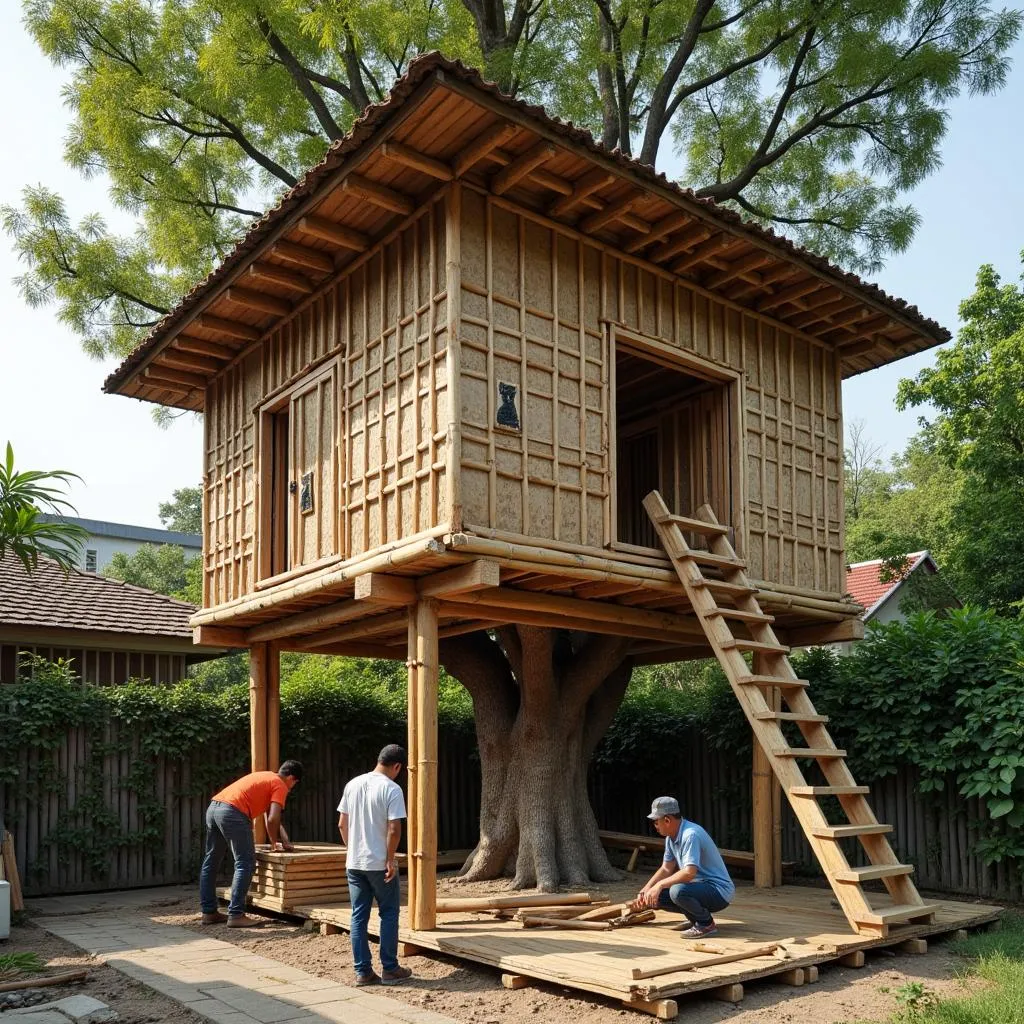 Construction of a treehouse in progress