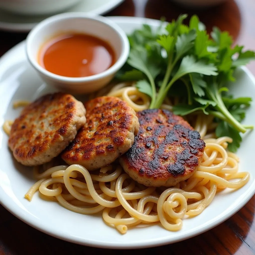 Plate of Bun Cha with dipping sauce