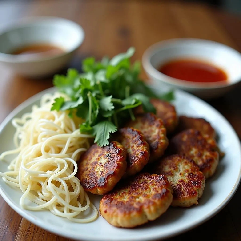 A plate of Bun Cha, a Vietnamese dish, in Hanoi