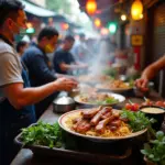 Bun Cha street food stall in Hanoi