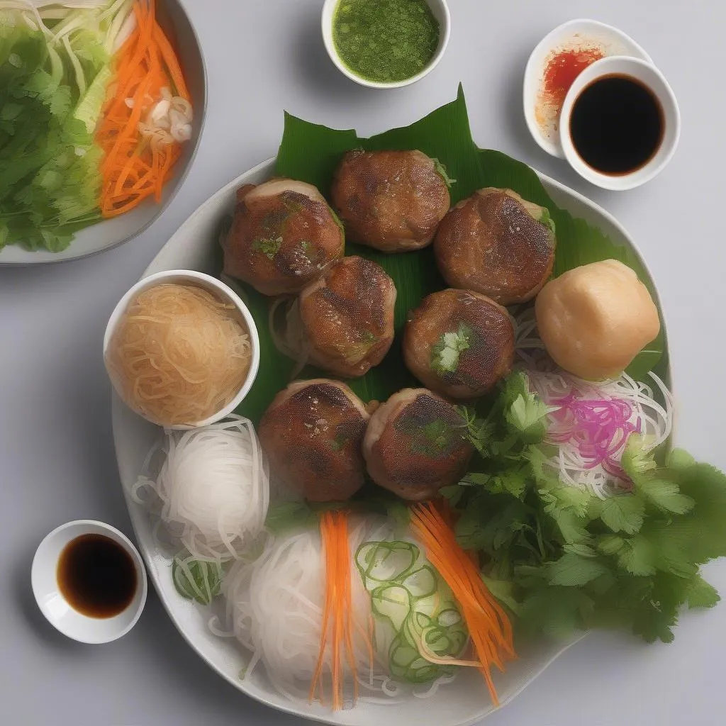 Plate of bun cha with grilled pork