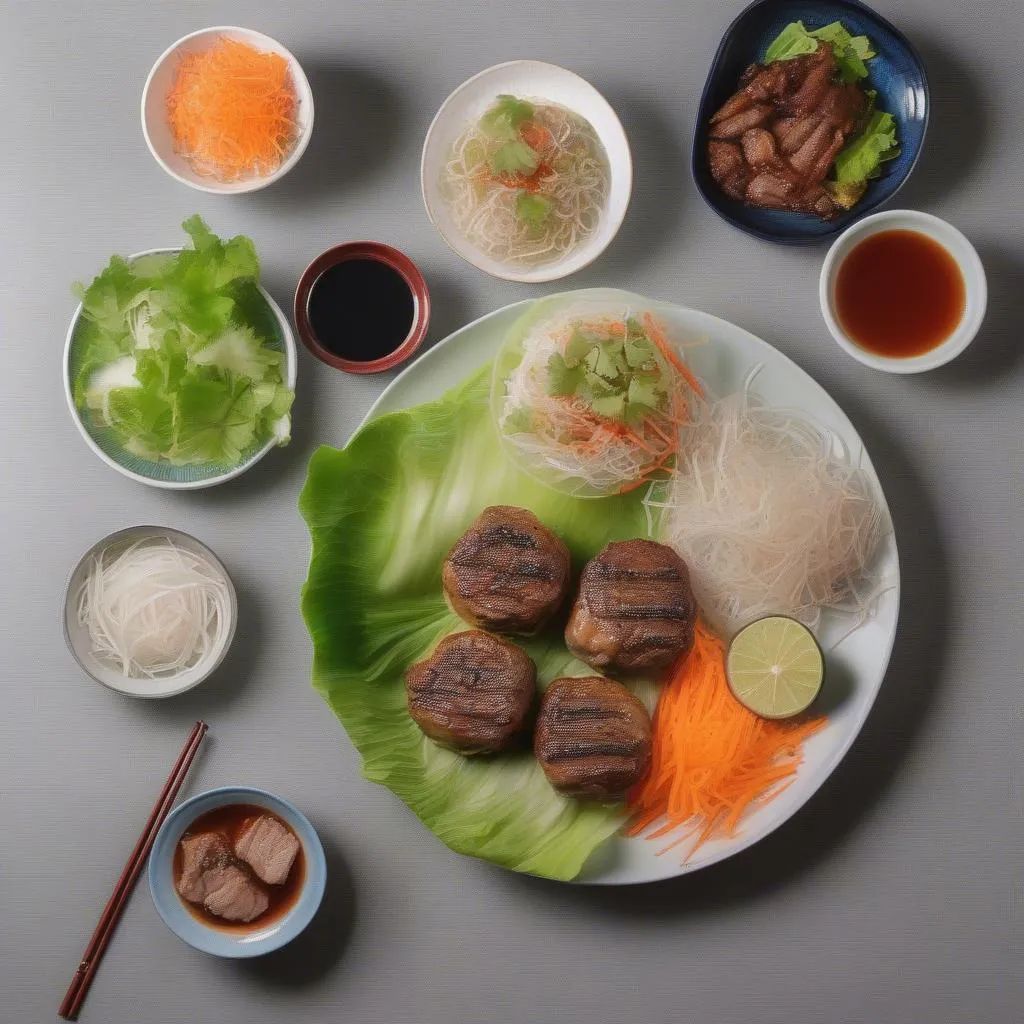 Bun Cha with grilled pork patties and dipping sauce