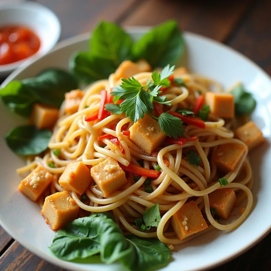 A plate of Bun Dau Mam Tom, a Vietnamese dish with fermented shrimp paste