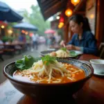 Hanoian woman enjoying a bowl of Bun Oc in a local eatery