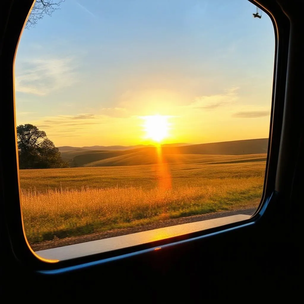 Bus travel sunset